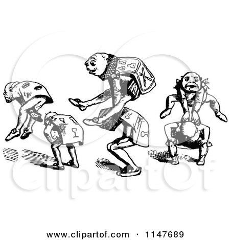 Clipart of Retro Vintage Black and White Men Playing Leap Frog - Royalty Free Vector Illustration by Prawny Vintage