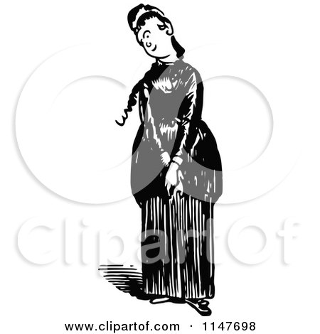 Clipart of a Retro Vintage Black and White Bashful Woman - Royalty Free Vector Illustration by Prawny Vintage