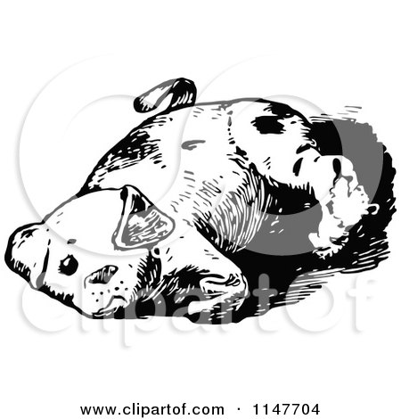 Clipart of a Retro Vintage Black and White Stuffed Dog - Royalty Free Vector Illustration by Prawny Vintage