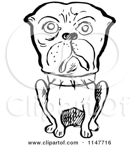 Clipart of a Retro Vintage Black and White Sitting Dog - Royalty Free Vector Illustration by Prawny Vintage