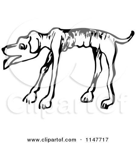 Clipart of a Retro Vintage Black and White Emaciated Dog - Royalty Free Vector Illustration by Prawny Vintage