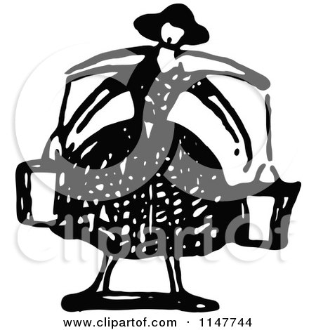 Clipart of a Retro Vintage Black and White Lady Fetching Water - Royalty Free Vector Illustration by Prawny Vintage