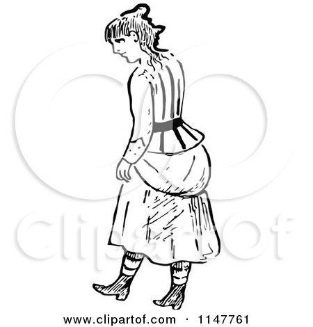Clipart of a Retro Vintage Black and White Woman Looking down - Royalty Free Vector Illustration by Prawny Vintage