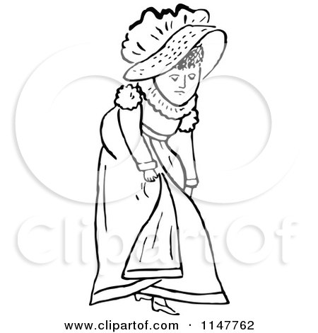 Clipart of a Retro Vintage Black and White Woman Lifting Her Dress - Royalty Free Vector Illustration by Prawny Vintage
