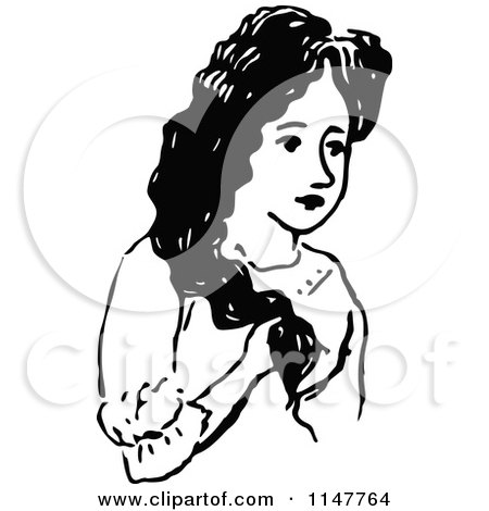 Clipart of a Retro Vintage Black and White Woman with Long Hair - Royalty Free Vector Illustration by Prawny Vintage