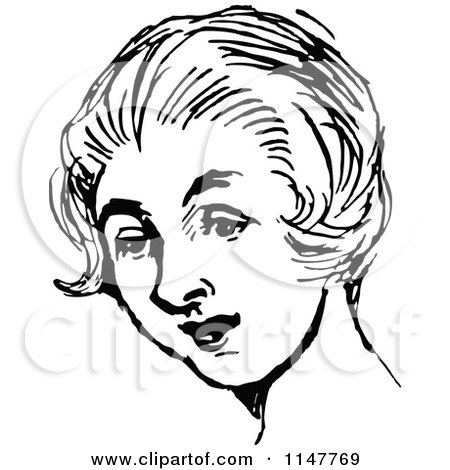 Clipart of a Retro Vintage Black and White Womans Face - Royalty Free Vector Illustration by Prawny Vintage