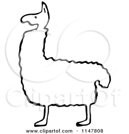 Clipart of a Black and White Llama - Royalty Free Vector Illustration by Prawny Vintage