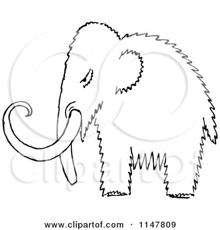 Clipart of a Black and White Mammoth - Royalty Free Vector Illustration by Prawny Vintage
