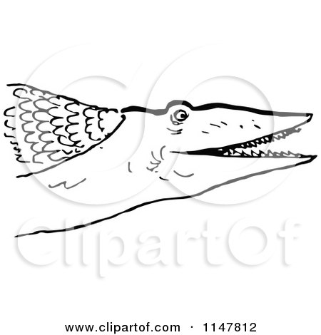 Clipart of a Retro Vintage Black and White Carnivorous Fish - Royalty Free Vector Illustration by Prawny Vintage