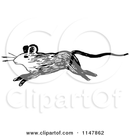 Clipart of a Retro Vintage Black and White Running Mouse - Royalty Free Vector Illustration by Prawny Vintage