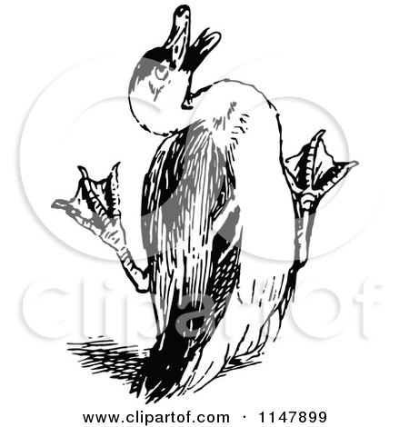 Clipart of a Retro Vintage Black and White Scared Duck - Royalty Free Vector Illustration by Prawny Vintage