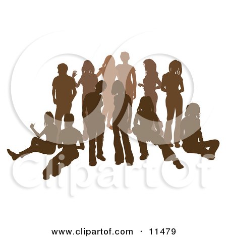 Brown Group of Silhouetted People Hanging Out in a Crowd Clipart Illustration by AtStockIllustration