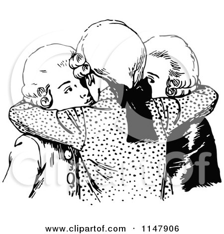 Clipart of Retro Vintage Black and White Posh Men Hugging - Royalty Free Vector Illustration by Prawny Vintage