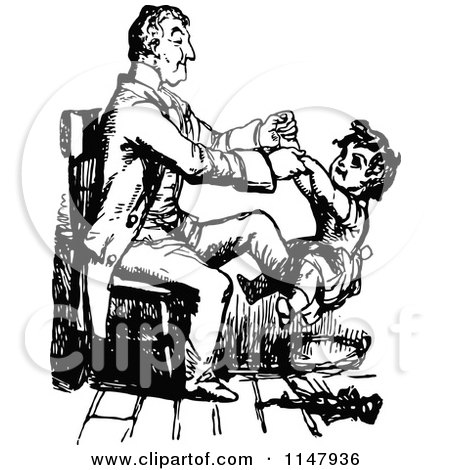 Clipart of a Retro Vintage Black and White Father and Son Playing in a Chair - Royalty Free Vector Illustration by Prawny Vintage