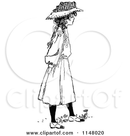 Clipart of a Retro Vintage Black and White Girl in a Hat - Royalty Free Vector Illustration by Prawny Vintage