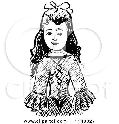 Clipart of a Retro Vintage Black and White Girl - Royalty Free Vector Illustration by Prawny Vintage