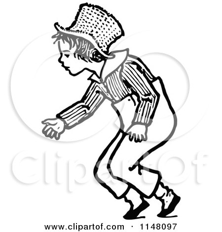 Clipart of a Retro Vintage Black and White Boy Bending - Royalty Free Vector Illustration by Prawny Vintage