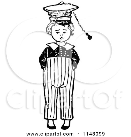 Clipart of a Retro Vintage Black and White Boy with a Hat - Royalty Free Vector Illustration by Prawny Vintage