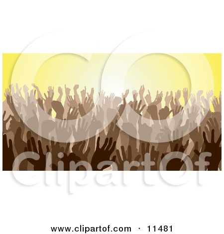 Brown Group of Silhouetted Hands in a Crowd Clipart Illustration by AtStockIllustration