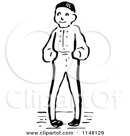 Clipart of a Retro Vintage Black and White Happy Boy - Royalty Free Vector Illustration by Prawny Vintage