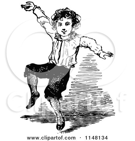 Clipart of a Retro Vintage Black and White Boy Dancing - Royalty Free Vector Illustration by Prawny Vintage