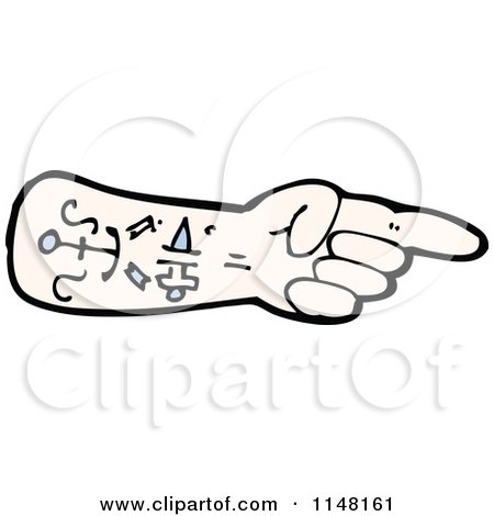 Cartoon of a Pointing Tattooed Hand - Royalty Free Vector Clipart by lineartestpilot