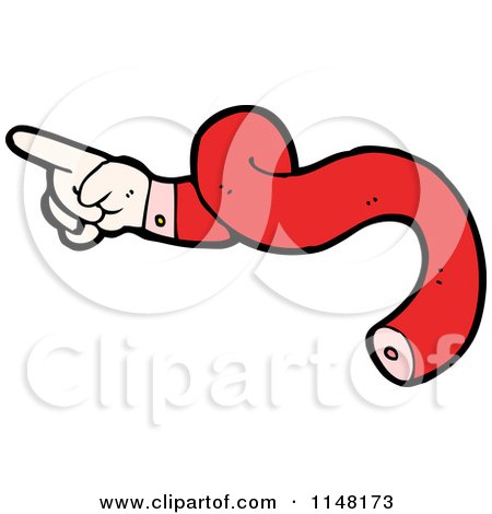 Cartoon of a Pointing Hand and Twisted Red Arm - Royalty Free Vector Clipart by lineartestpilot