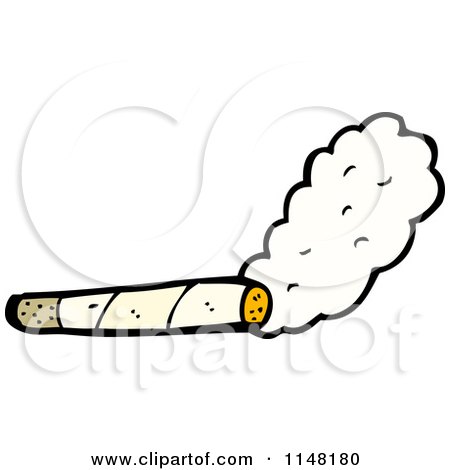 Cartoon of a Smoking Rolled Cigarette - Royalty Free Vector Clipart by lineartestpilot