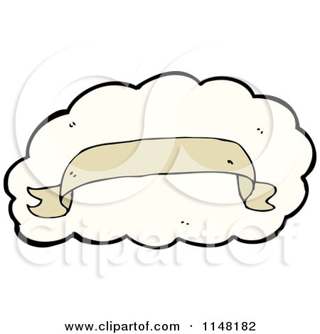 Cartoon of a Tan Banner over a Cloud - Royalty Free Vector Clipart by lineartestpilot