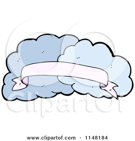 Cartoon of a Pink Banner over a Blue Cloud - Royalty Free Vector Clipart by lineartestpilot