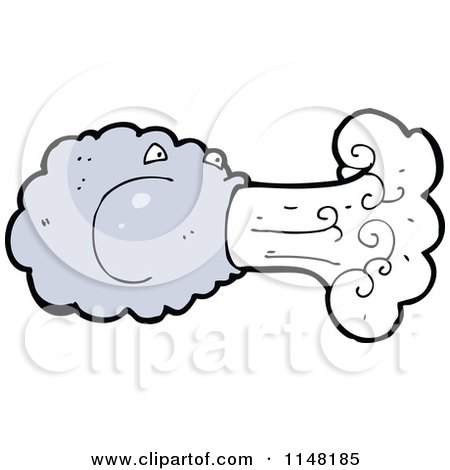 Cartoon of a Cloud Blowing Wind - Royalty Free Vector Clipart by lineartestpilot