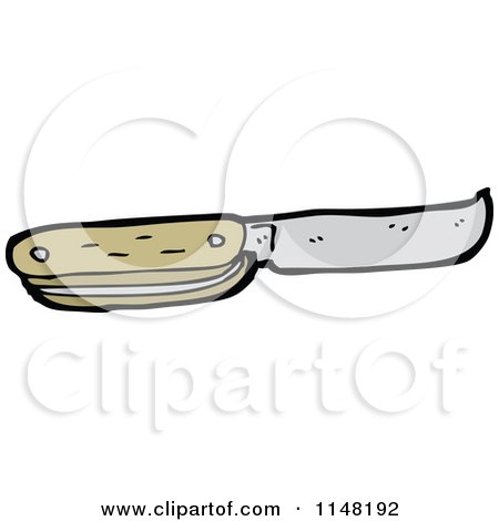 Cartoon of a Switchblade Pocket Knife - Royalty Free Vector Clipart by lineartestpilot