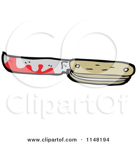 Cartoon of a Bloody Switchblade Pocket Knife - Royalty Free Vector Clipart by lineartestpilot