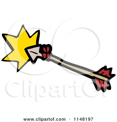 Cartoon of an Archery Arrow and Yellow Contact Burst - Royalty Free Vector Clipart by lineartestpilot