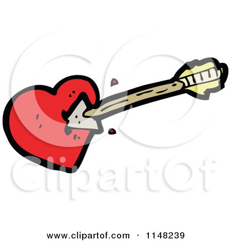 Cartoon of a Heart Being Shot with an Arrow - Royalty Free Vector Clipart by lineartestpilot