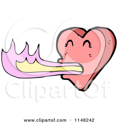 Cartoon of a Heart Breathing Flames - Royalty Free Vector Clipart by lineartestpilot