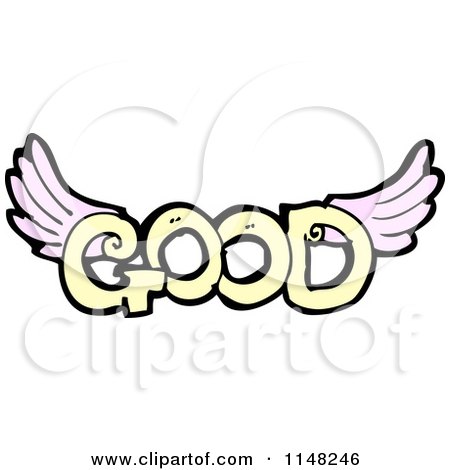 Cartoon of the Word Good with Wings - Royalty Free Vector Clipart by lineartestpilot
