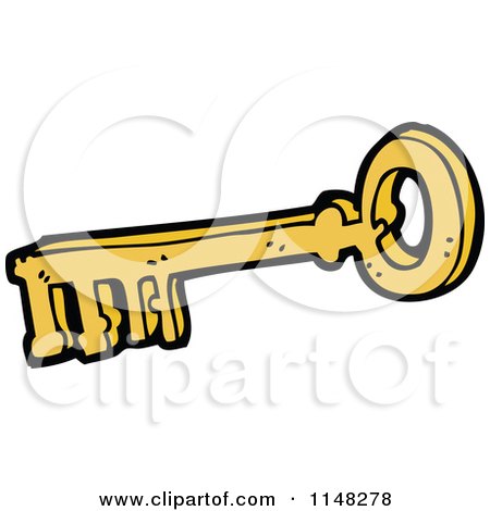 Cartoon of a Gold Skeleton Key - Royalty Free Vector Clipart by lineartestpilot