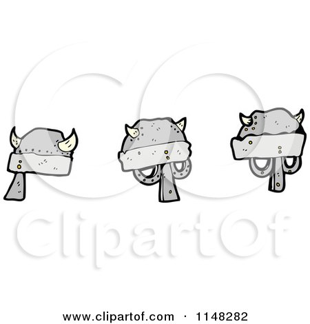 Cartoon of Viking Helmets - Royalty Free Vector Clipart by lineartestpilot