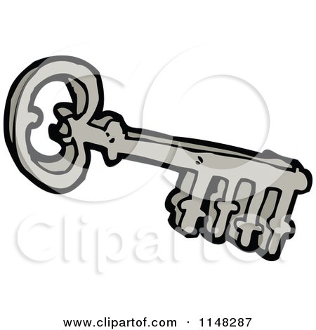 Cartoon of a Skeleton Key - Royalty Free Vector Clipart by lineartestpilot
