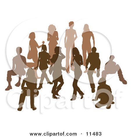 Brown Group of Silhouetted People in a Crowd Clipart Illustration by AtStockIllustration