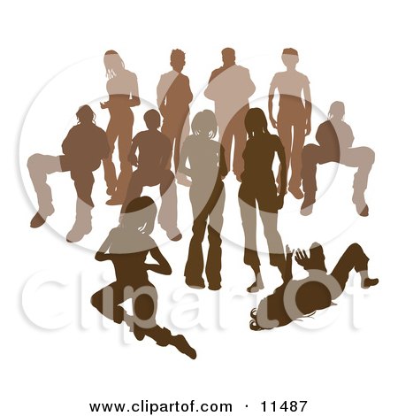 Crowd of Brown Silhouetted People Clipart Illustration by AtStockIllustration