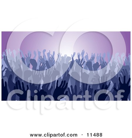 Blue Group of Silhouetted Hands in a Crowd Clipart Illustration by AtStockIllustration