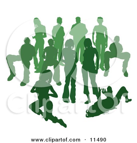 Crowd of Green Silhouetted People Clipart Illustration by AtStockIllustration