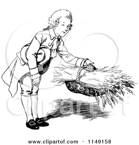 Clipart of a Retro Vintage Black and White Boy with a Basket of Wheat - Royalty Free Vector Illustration by Prawny Vintage