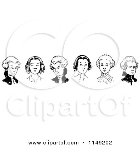 Clipart of a Retro Vintage Black and White Border of Wig Boys - Royalty Free Vector Illustration by Prawny Vintage