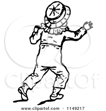 Clipart of a Retro Vintage Black and White Boy Running Away - Royalty Free Vector Illustration by Prawny Vintage