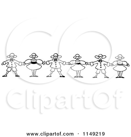 Clipart of a Retro Vintage Black and White Border of Children Holding Hands - Royalty Free Vector Illustration by Prawny Vintage