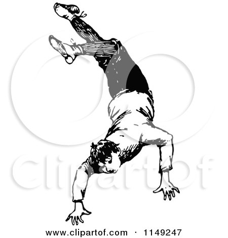 Clipart of a Retro Vintage Black and White Boy Falling 3 - Royalty Free Vector Illustration by Prawny Vintage