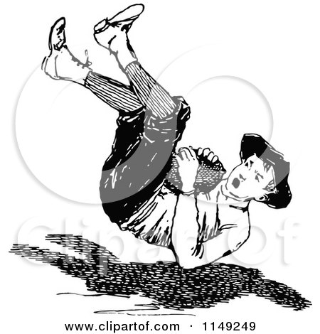 Clipart of a Retro Vintage Black and White Boy Falling 2 - Royalty Free Vector Illustration by Prawny Vintage